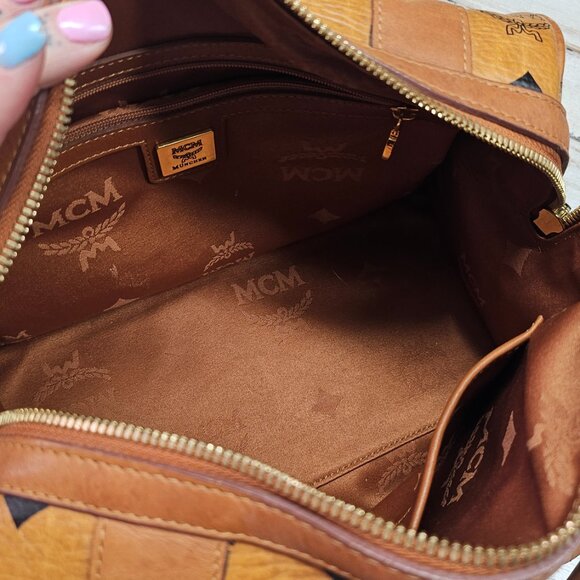 MCM Cognac Visetos Boston Satchel Bag Authentic | Medium Size | Dust Bag - Picture 5 of 10